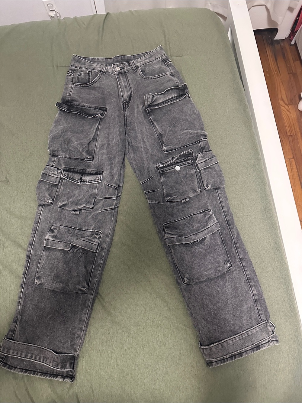 Womens Grey Cargo Pocket Jeans - Durable Utility Style